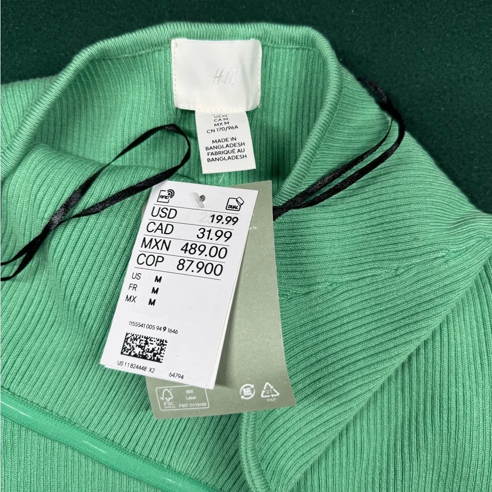 H&M Green Strapless Ribbed Midi Dress NWT Size M - Picture 4 of 5